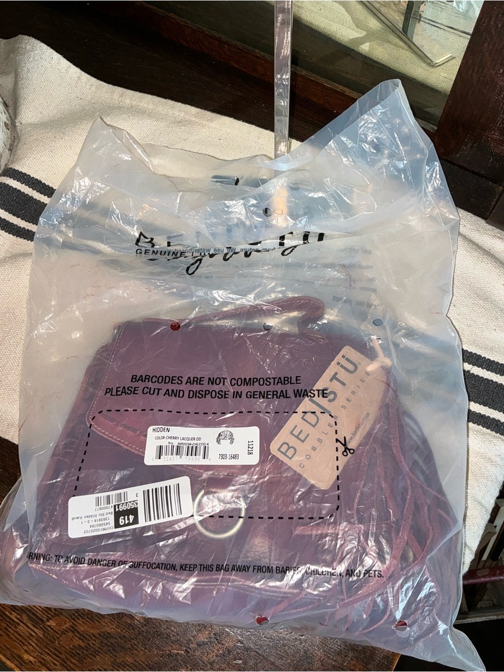 NWT Bed Stu Fringe Leather Hidden Crossbody Bag Handbag Cherry Lacquer MSRP $249 - Picture 13 of 14